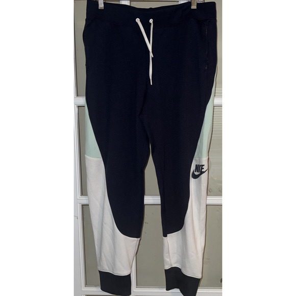 Nike Pants Mens Blue Green White Colorblock Joggers Zippered Pocket Sweatpants L - Picture 1 of 5